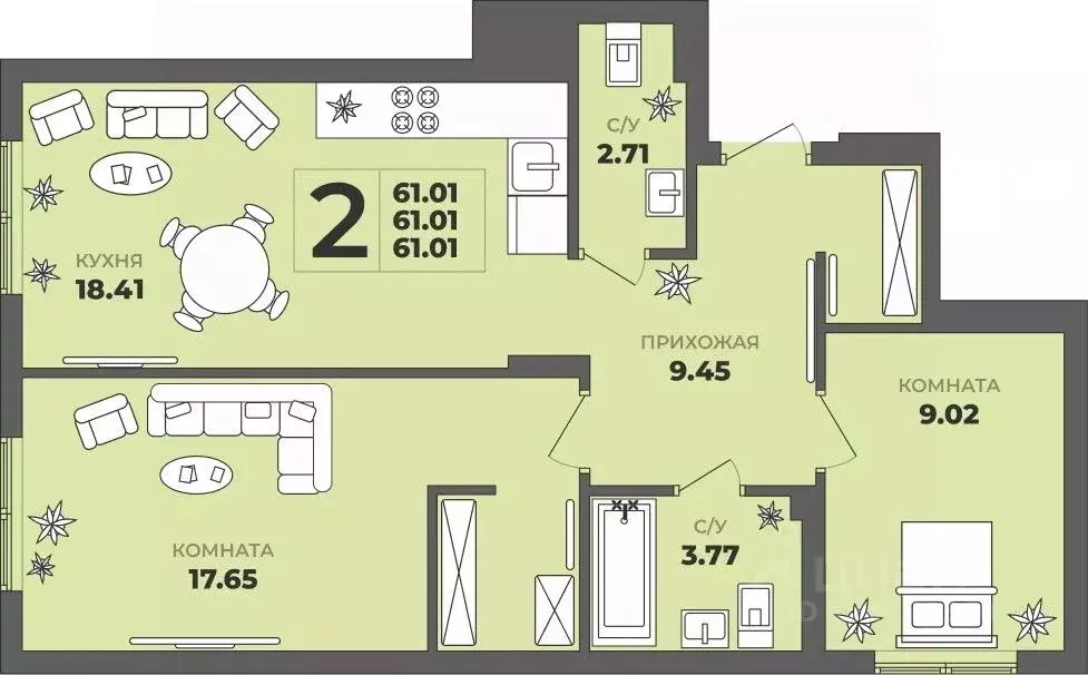 2-к кв. Калининградская область, Калининград ул. Генерала Толстикова, ... - Фото 1