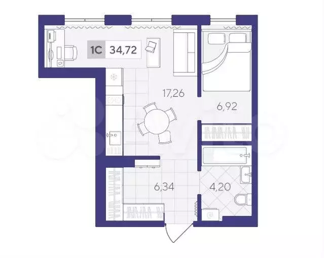 1-к. квартира, 34,7 м, 2/4 эт. - Фото 1