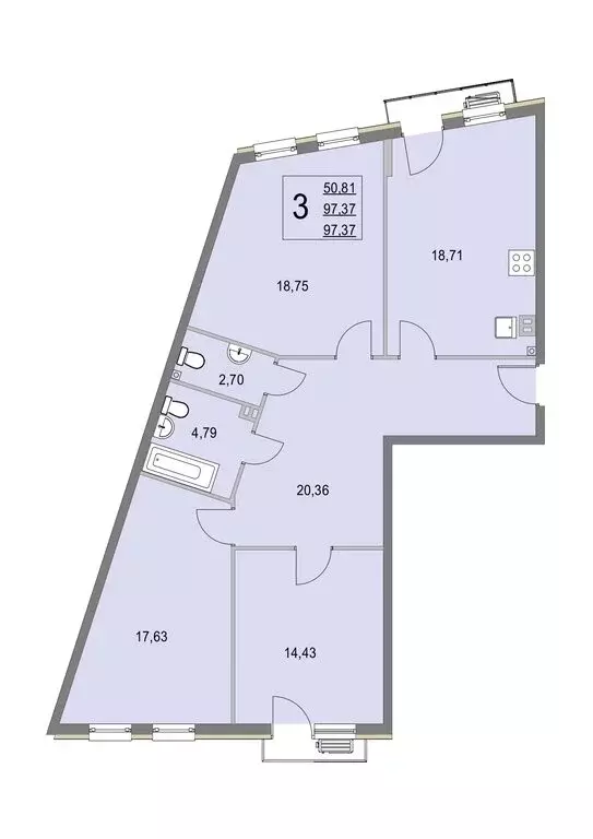 3-комнатная квартира: деревня Крюково, 6 (97.4 м) - Фото 0