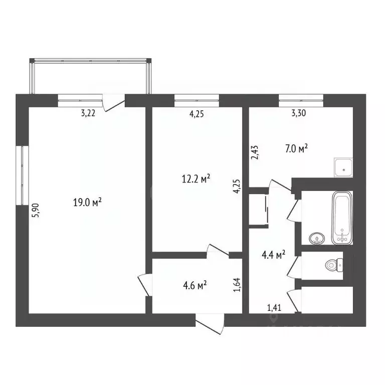 2-к кв. Амурская область, Благовещенск ул. Калинина, 130 (52.2 м) - Фото 2