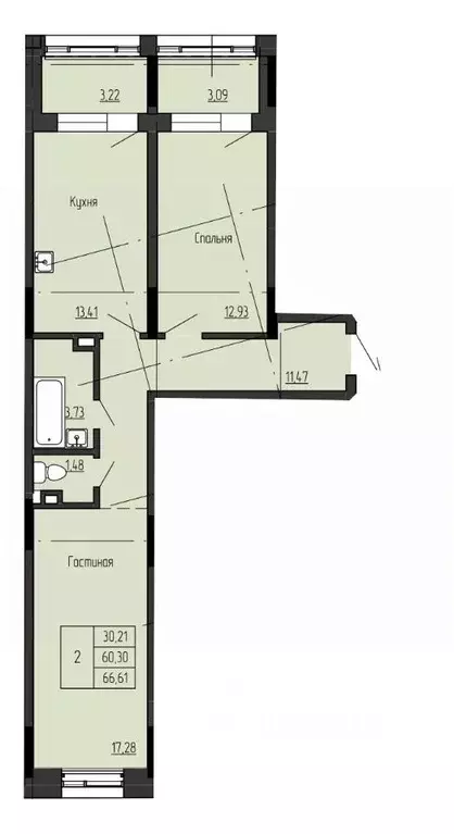 2-к кв. Саха (Якутия), Якутск ул. Чкалова, 39А (66.61 м) - Фото 1