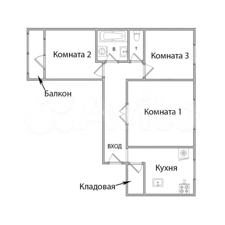 3-к. квартира, 67,6 м, 3/5 эт. - Фото 0