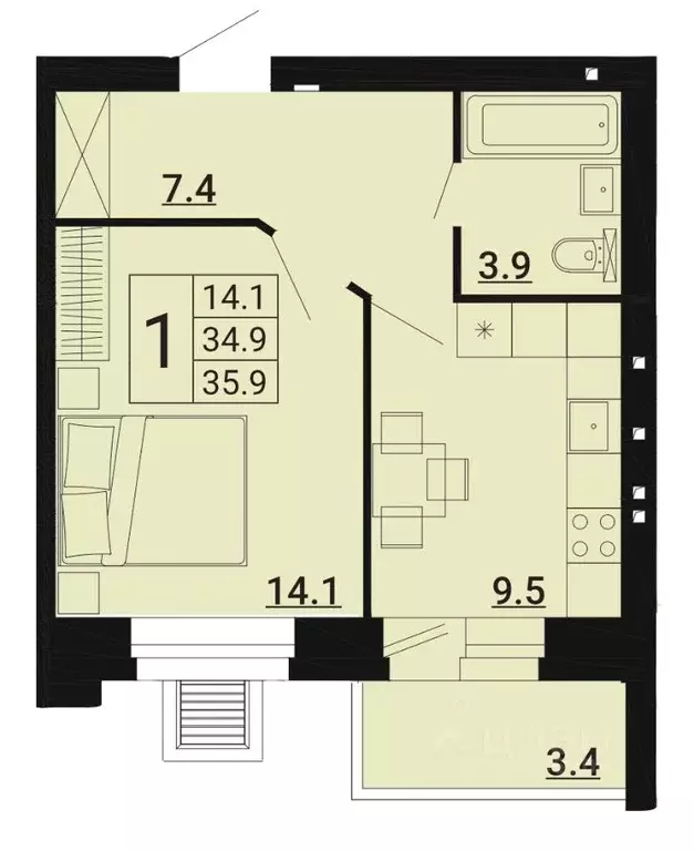 1-к кв. Орловская область, Орловский муниципальный округ, д. Образцово ... - Фото 1
