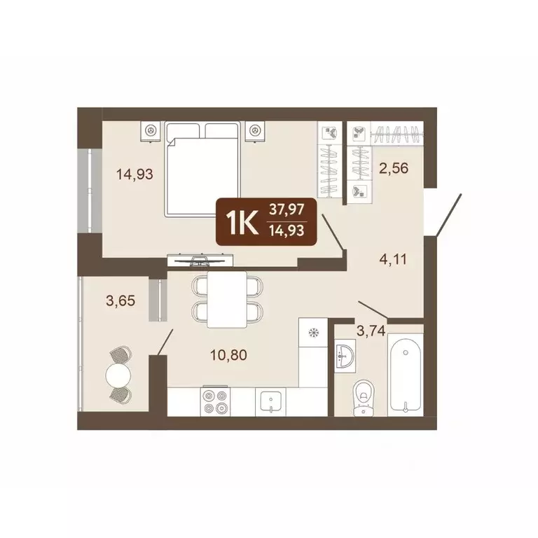1-к кв. Кемеровская область, Кемерово 58В мкр, 1 (37.97 м) - Фото 1