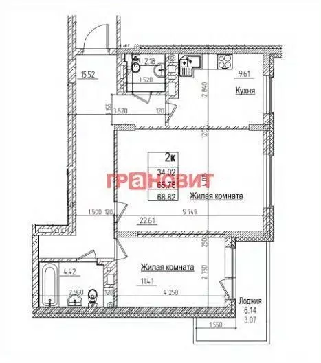 Квартира, 2 комнаты, 65.7 м - Фото 1