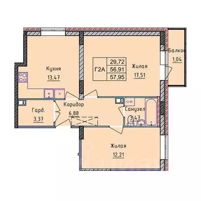 2-к кв. Ярославская область, Ярославль 2-й мкр,  (56.95 м) - Фото 0