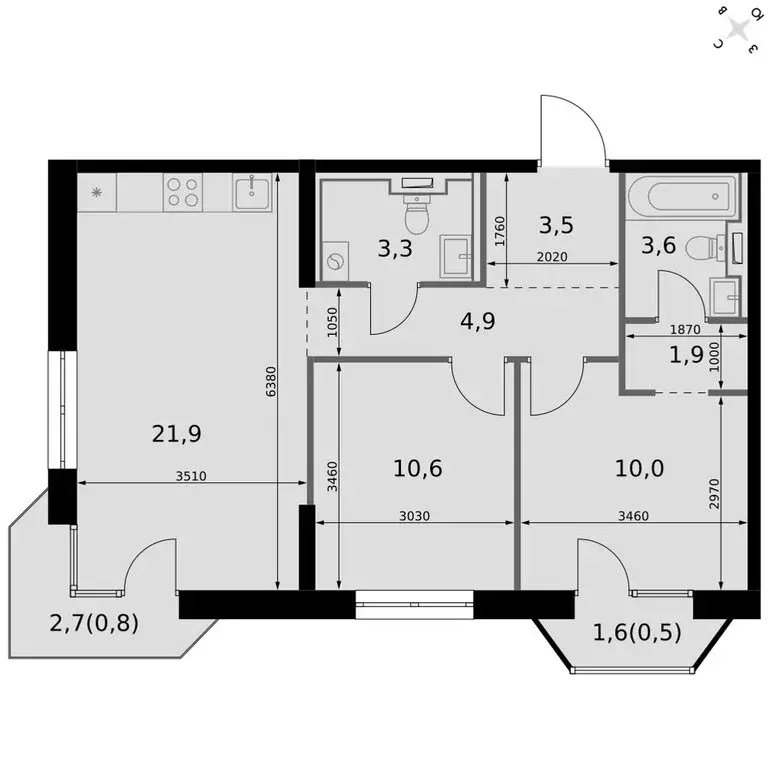 2-комнатная квартира: Казань, Даурская улица, 2А (62 м) - Фото 1