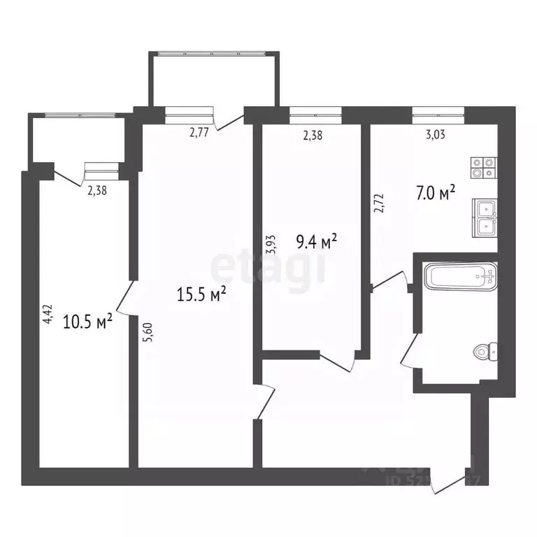 3-к кв. Башкортостан, Салават ул. Ленина, 27/10 (54.8 м) - Фото 2