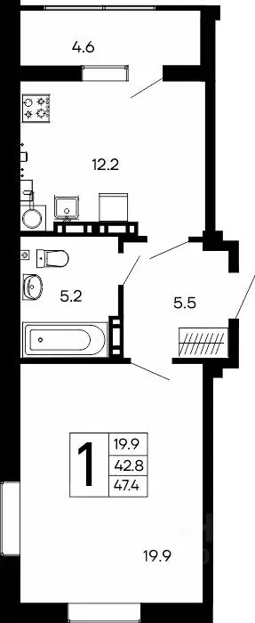 1-к кв. Крым, Феодосия Утесов жилой комплекс (47.4 м) - Фото 1