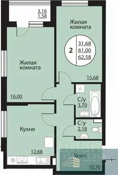 2-к кв. Воронежская область, Воронеж Московский просп., 138 (62.6 м) - Фото 0