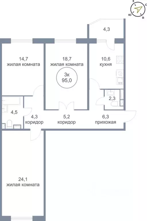 3-к кв. Ханты-Мансийский АО, Сургут Георгиевский жилой комплекс (95.0 ... - Фото 0