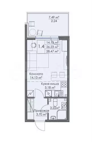 1-к. квартира, 28,5 м, 1/3 эт. - Фото 0