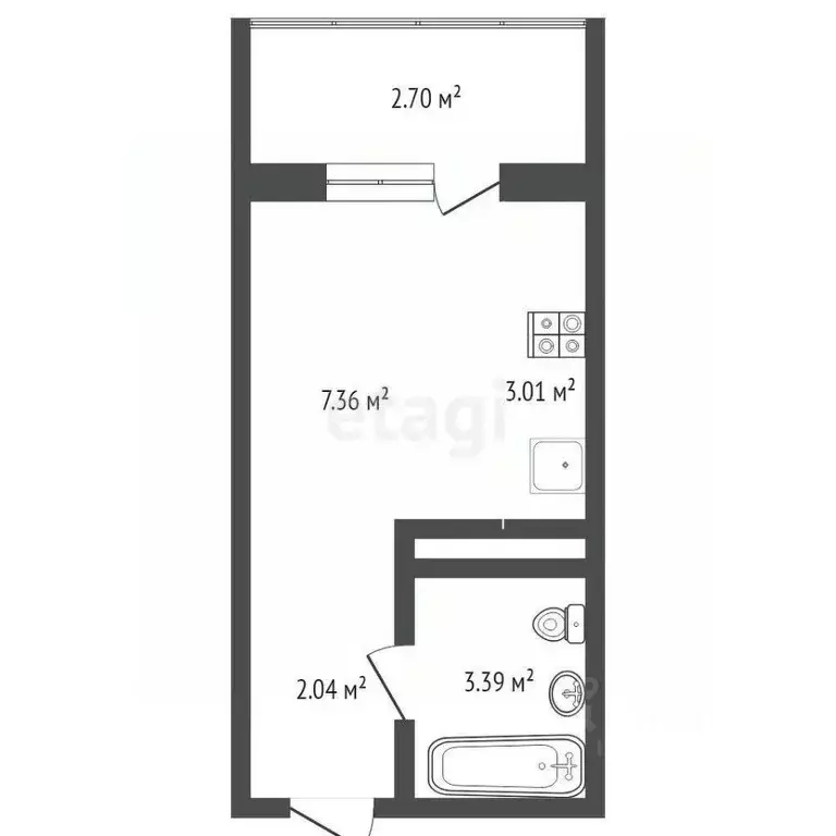 Студия Тюменская область, Тюмень ул. Новоселов, 117 (16.0 м) - Фото 0