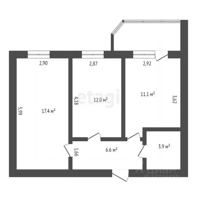 2-к кв. Амурская область, Благовещенск Игнатьевское ш., 25/9 (51.0 м) - Фото 1