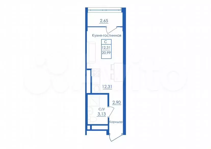 Квартира-студия, 21м, 14/25эт. - Фото 0