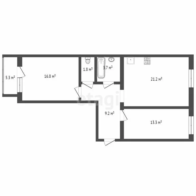 2-комнатная квартира: Тюмень, улица Мельникайте, 150 (60.1 м) - Фото 1