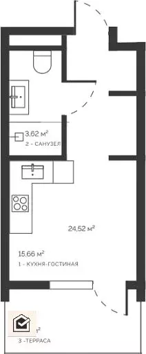 Студия Крым, Саки ул. Морская, 11 (24.5 м) - Фото 1