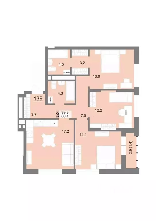 3-к кв. Свердловская область, Екатеринбург ул. Шаумяна, 77 (80.1 м) - Фото 1
