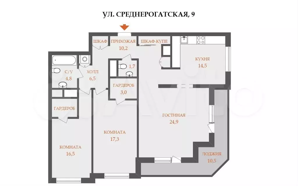 3-к. квартира, 99,4 м, 22/23 эт. - Фото 0