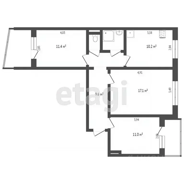 3-к кв. Омская область, Омск ул. Завертяева, 13к1 (62.9 м) - Фото 1