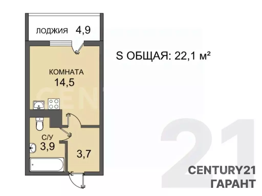 Студия Санкт-Петербург бул. Александра Грина, 3 (27.0 м) - Фото 2
