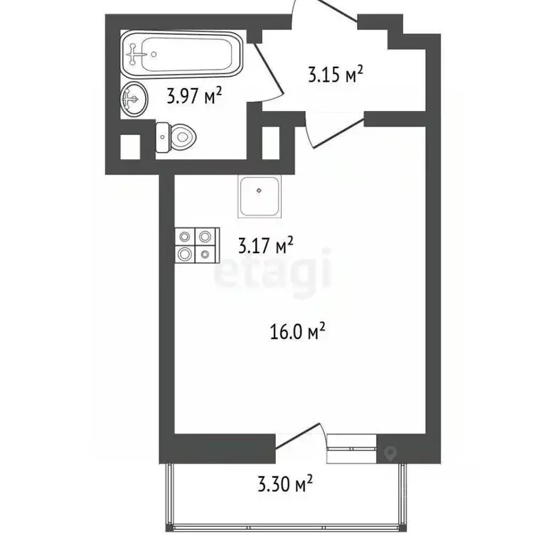 Студия Ростовская область, Ростов-на-Дону ул. Рыльского, 1 (30.0 м) - Фото 2