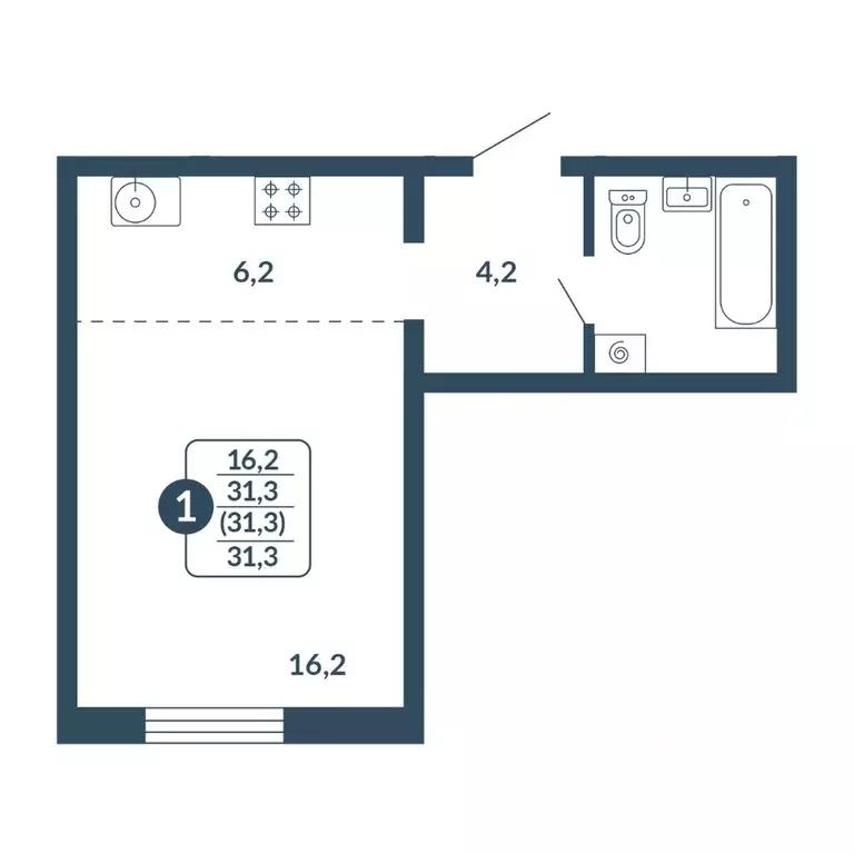 Студия Кировская область, Киров Скандинавия жилой комплекс (31.3 м) - Фото 1