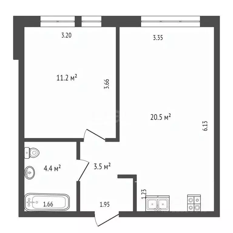 1-к кв. Тюменская область, Тюмень Полевая ул., 117к4 (39.7 м) - Фото 1