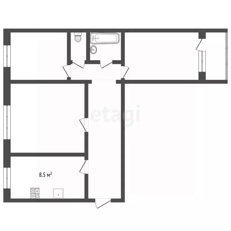 3-к кв. Татарстан, Нижнекамский район, Камские Поляны пгт, 1-й мкр 13 ... - Фото 2