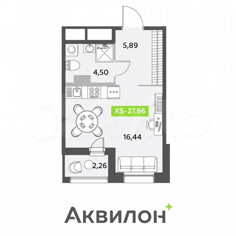 Квартира-студия, 28м, 4/12эт. - Фото 0