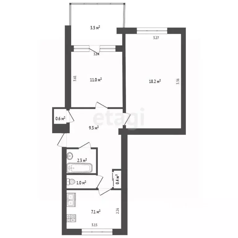 2-к кв. Севастополь ул. Надежды Островской, 18 (53.1 м) - Фото 2