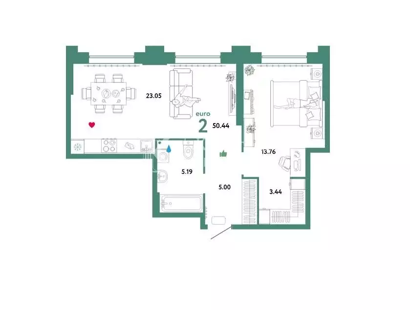 1-комнатная квартира: Тюмень, улица Тимофея Чаркова, 93 (50.62 м) - Фото 0