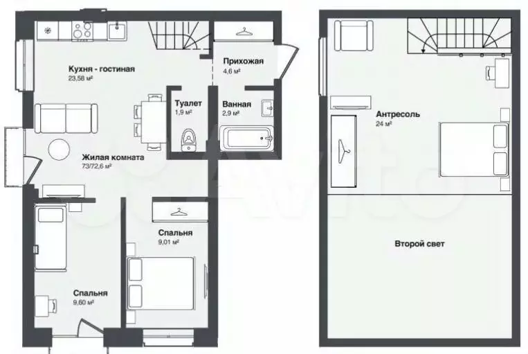 Квартира-студия, 73 м, 3/3 эт. - Фото 0