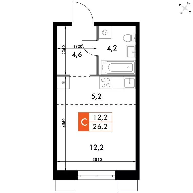 Квартира-студия: Владивосток, ЖК Флагман (26.2 м) - Фото 2