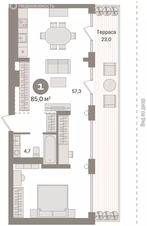 2-комнатная квартира: Тюмень, Причальная улица, 11 (84.97 м) - Фото 1