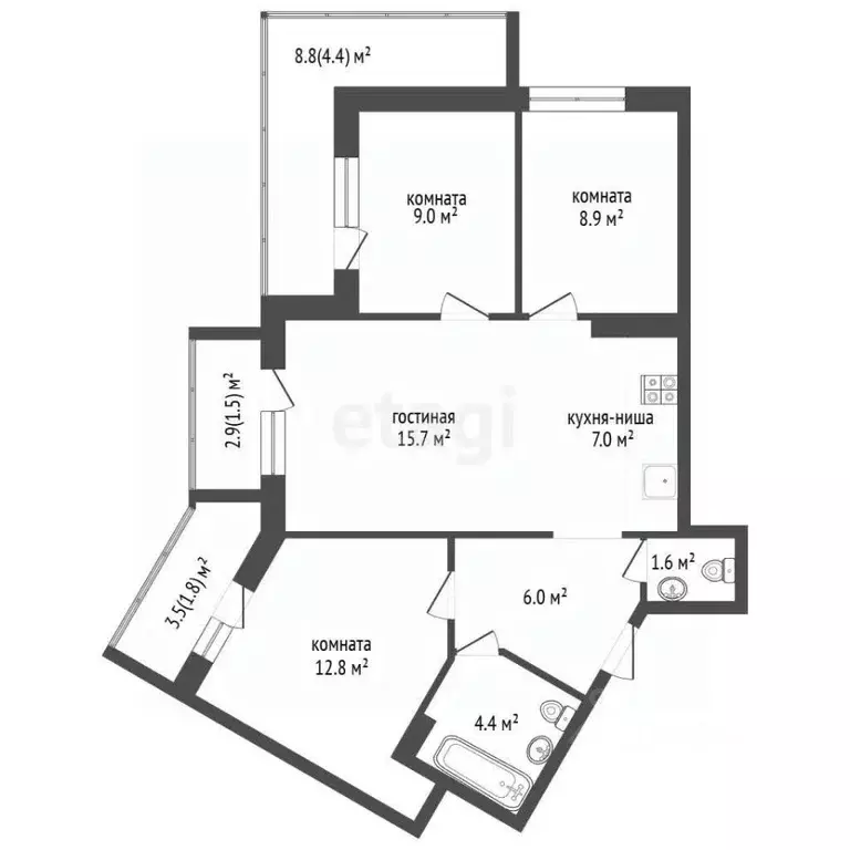 3-к кв. Забайкальский край, Чита Каштакский мкр, 1 (73.1 м) - Фото 1