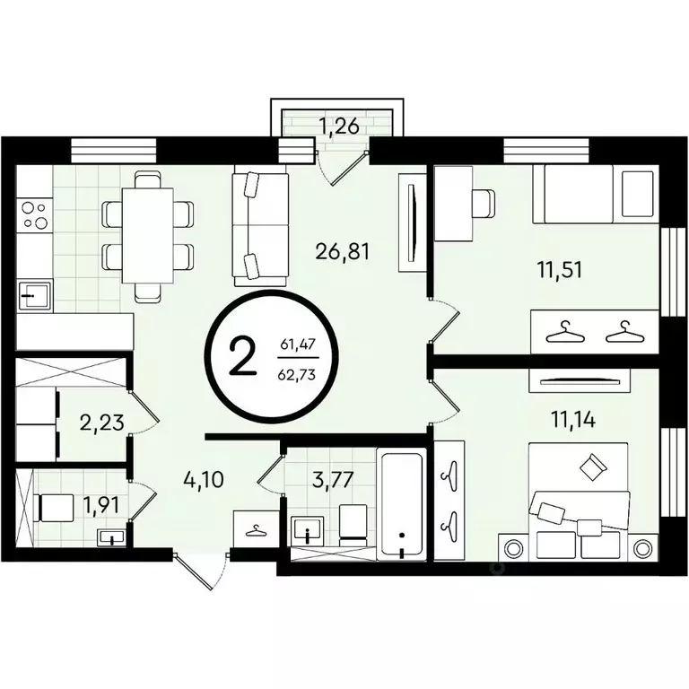 2-к кв. Тюменская область, Тюмень ул. Александра Звягина, 2 (62.73 м) - Фото 1