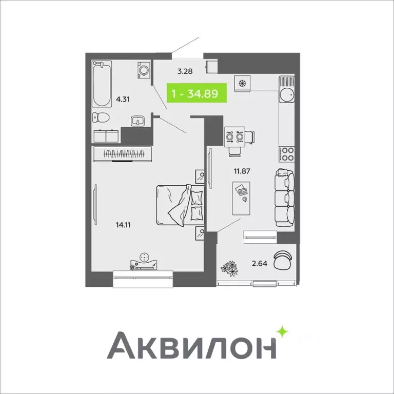 1-к кв. Архангельская область, Архангельск проезд Приорова, 4с1 (34.89 ... - Фото 0