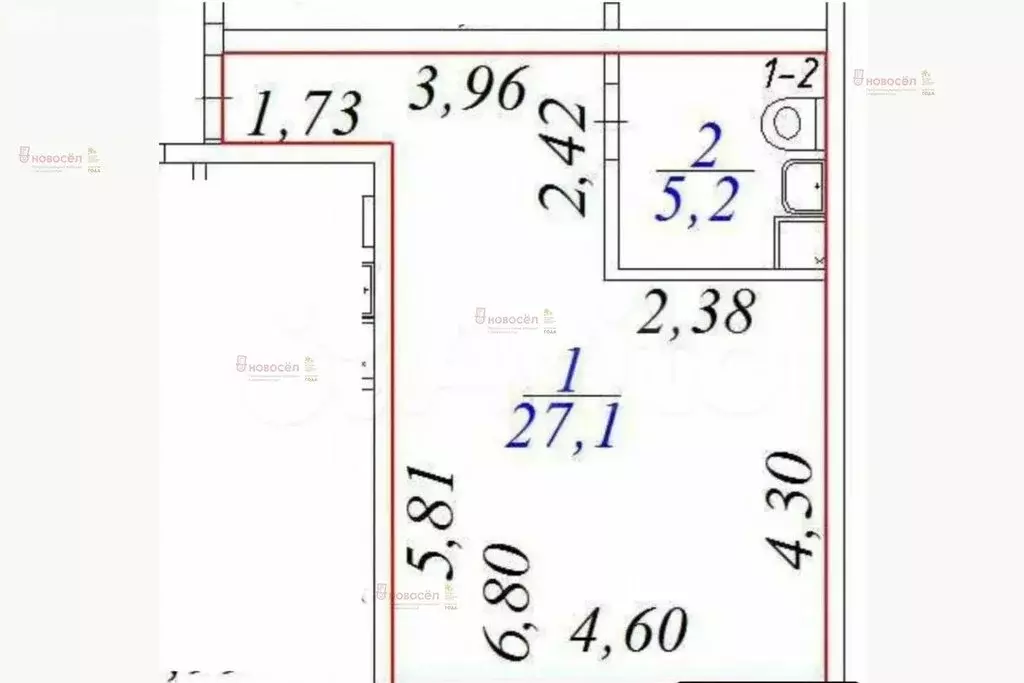 Квартира-студия: село Патруши, 1-я Окружная улица, 39 (27 м) - Фото 1