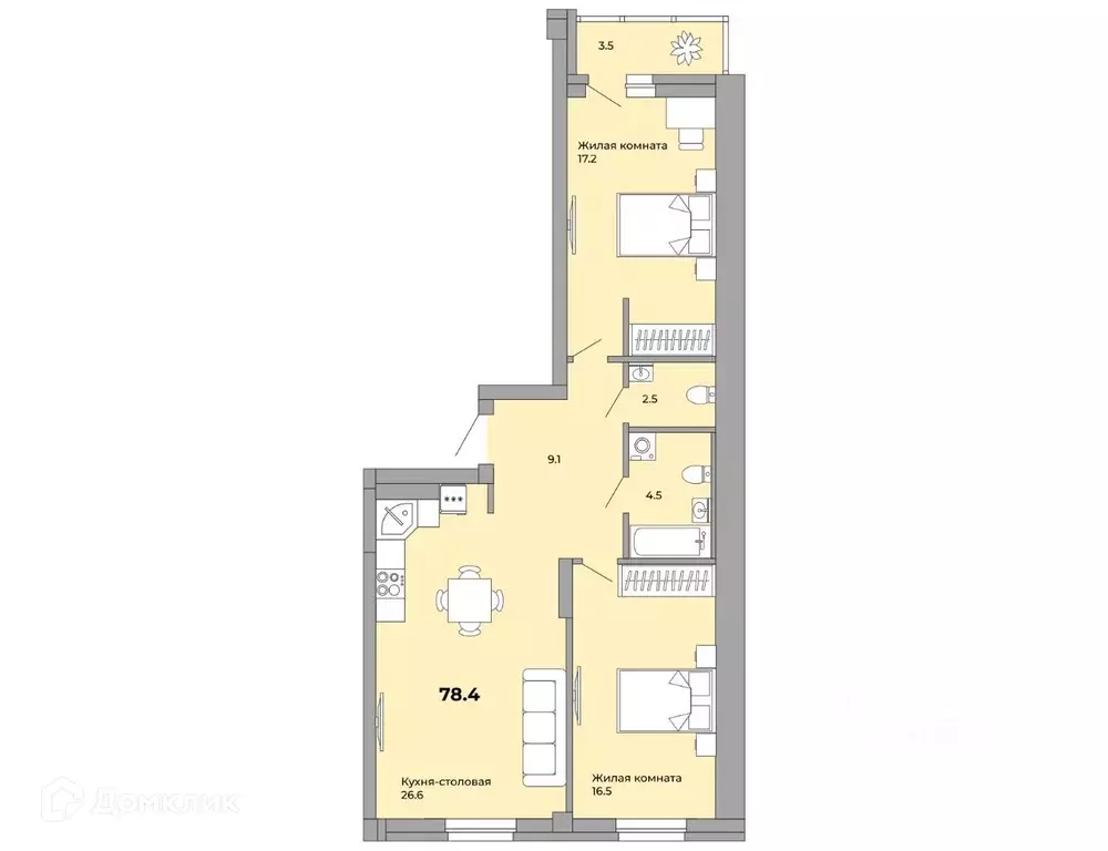 Продаётся 2-к квартира, 77.6 м - Фото 0