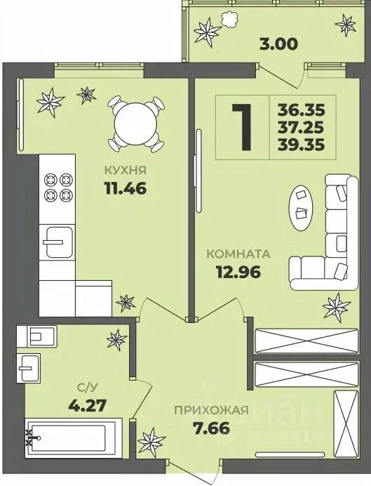 1-к кв. Калининградская область, Калининград ул. Генерала Толстикова, ... - Фото 1