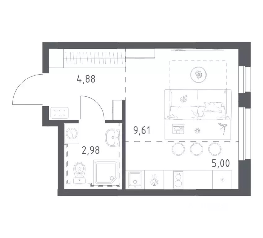 Студия Башкортостан, Уфа ул. Рашита Манурова (22.47 м) - Фото 1