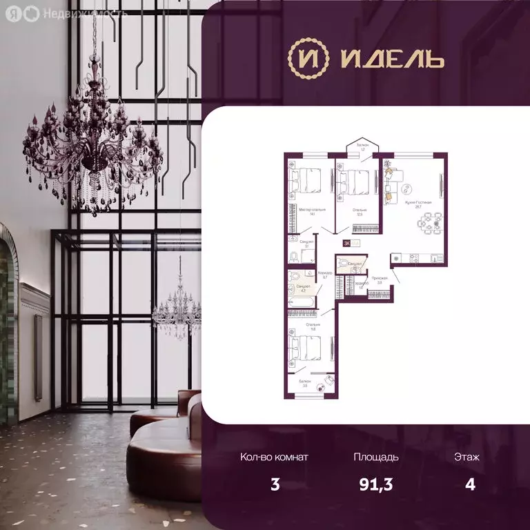 3-комнатная квартира: Нижний Новгород, ЖК Идель. Квартал на Сенной ... - Фото 1