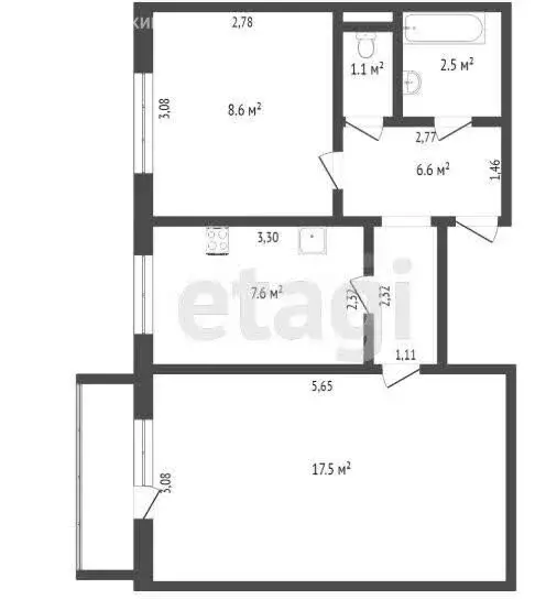 2-комнатная квартира: 5-й микрорайон, 20 (43.8 м) - Фото 1