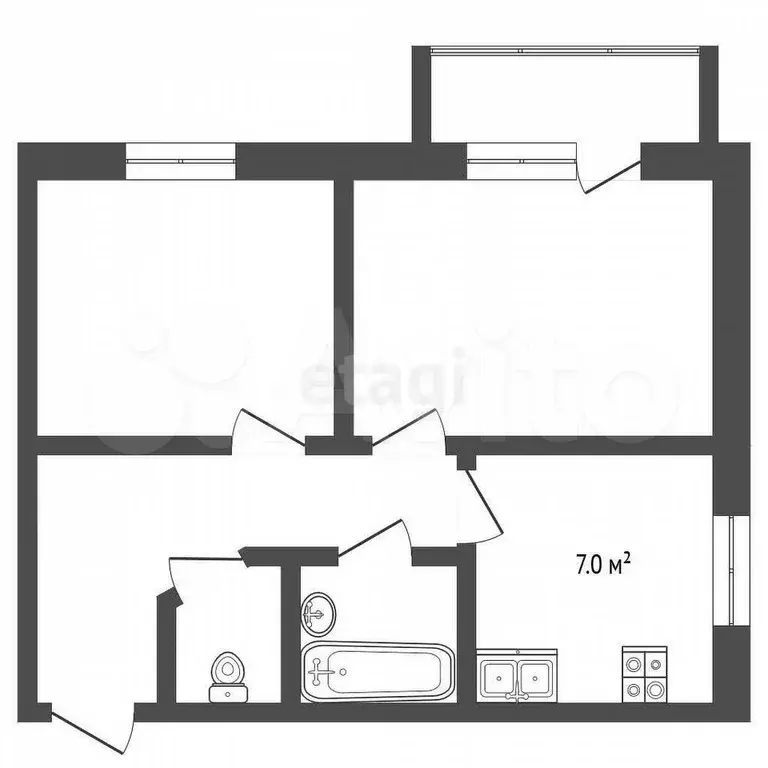 2-к. квартира, 40 м, 2/5 эт. - Фото 0