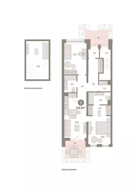 2-комнатная квартира: Тюмень, улица Павла Фитина, 3 (109.67 м) - Фото 2