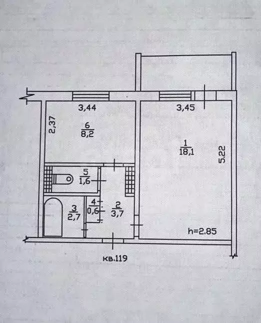 Квартира, 1 комната, 37.29 м - Фото 1