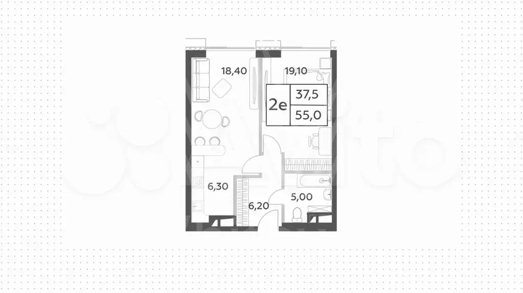 2-к. квартира, 55 м, 13/56 эт. - Фото 0