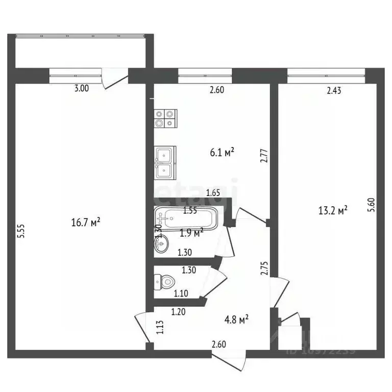 2-к кв. Башкортостан, Стерлитамак ул. Артема, 17 (44.0 м) - Фото 1