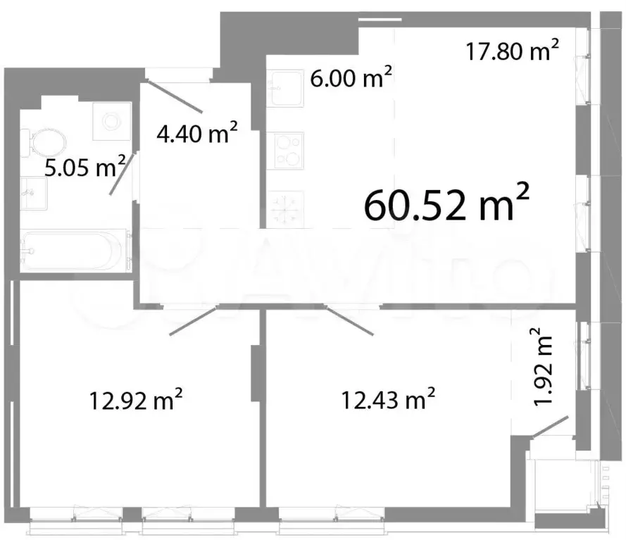 3-к. квартира, 60,5 м, 18/21 эт. - Фото 0